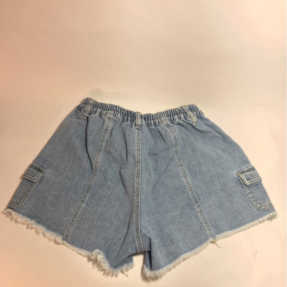 Madden NYC Denim Blue Cut-Off Elastic Waist Cargo Short Shorts Size S - Picture 5 of 14